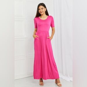 Celeste Sweetheart Short Sleeve Maxi Dress in Hot Pink